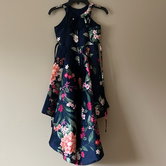Navy floral high-lo dress - Picture 3 of 5
